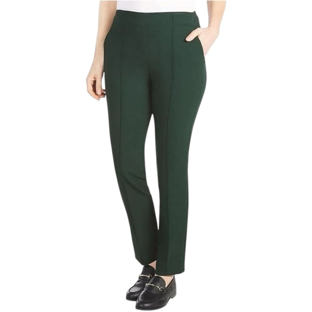 NEW Hilary Radley Ponte Pull On Mid Rise Slim Leg Pants Pintuck Sz Small Green